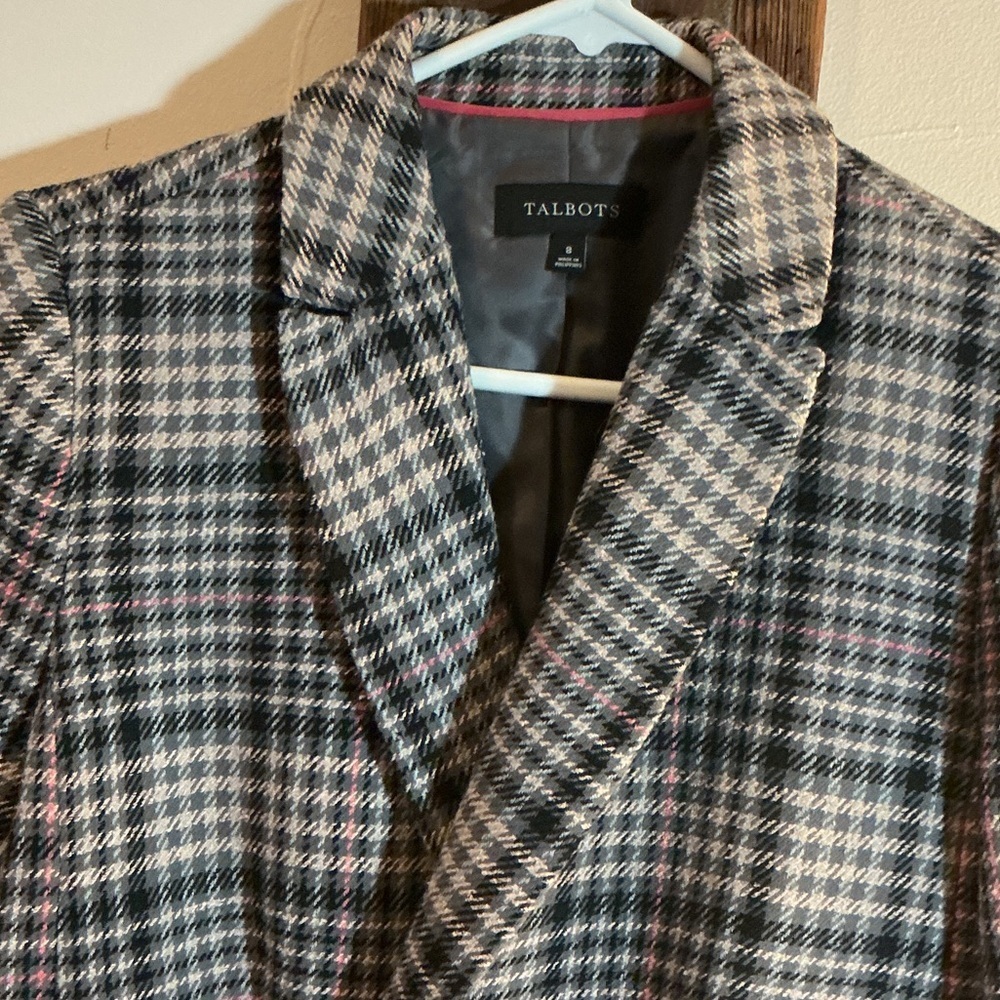 Talbots Tartine et Chocolat Women's Plaid Blazer - Black and White with Pink - Picture 2 of 7